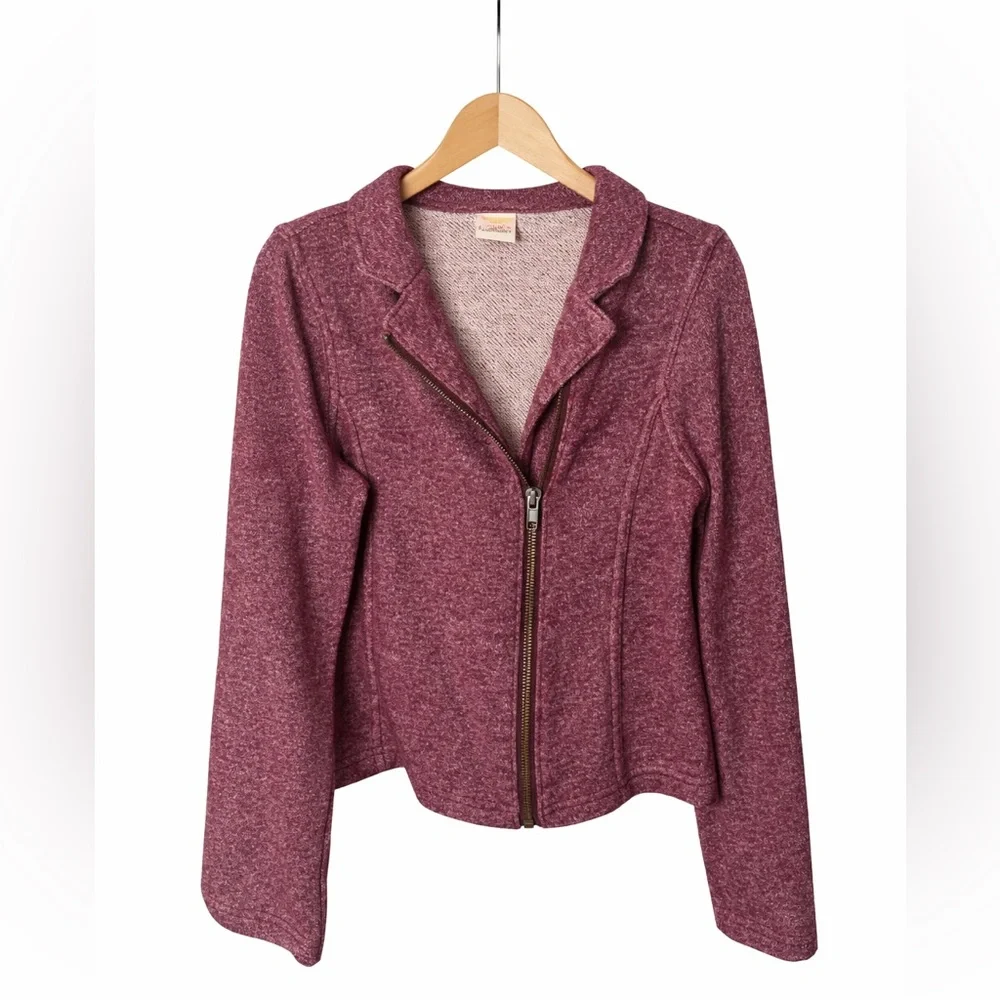 Gymboree Maroon Moto Jacket Girls Size 5/6 Heathered Zip Front Trendy Chic